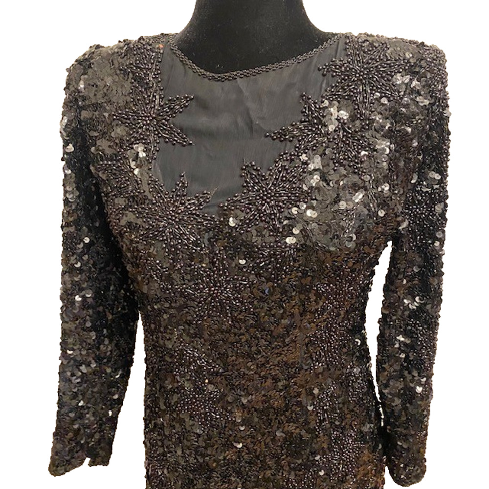 Vintage 80s Creative Creations Medium Silk Lined Beaded Sequin Formal Dress